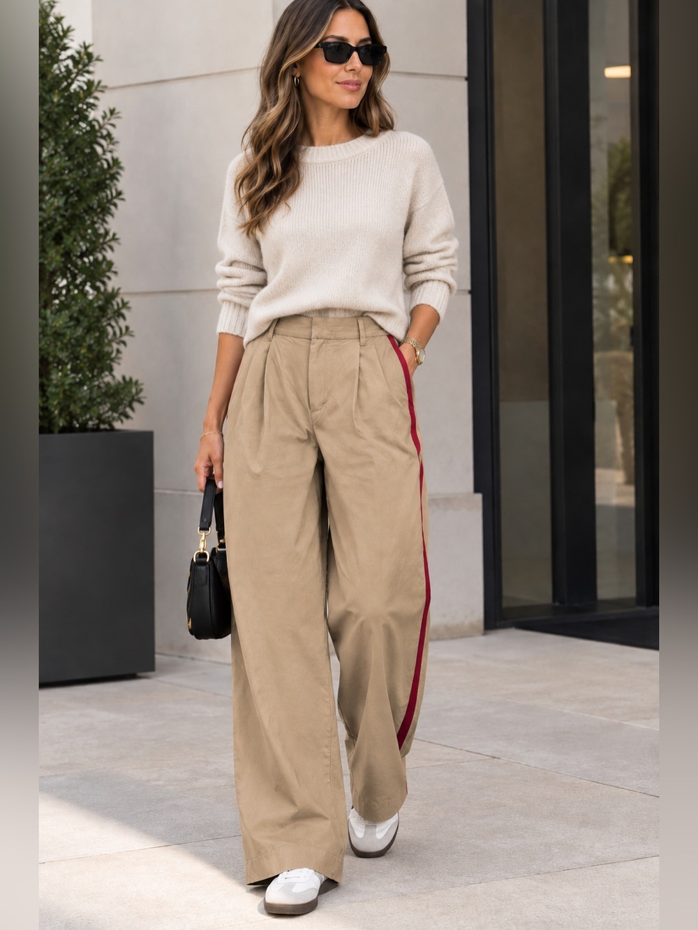 Zara Boxer Striped Pants Wide Leg Color Block Beige & Red Small NWT